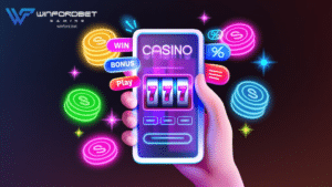 an animated mobile phone playing an online slots